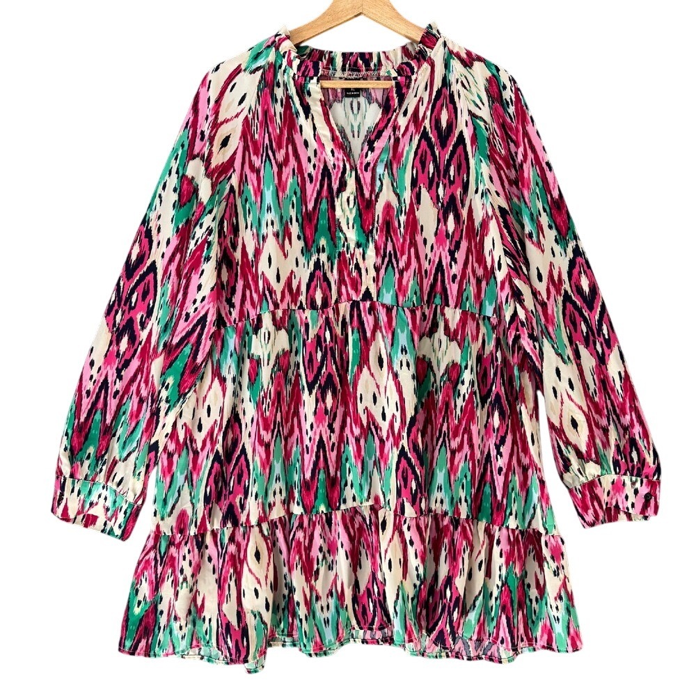 Boho Psychedelic Mini Dress XL‎ Coquette Festival Indie Y2K Flowy Tiered XL